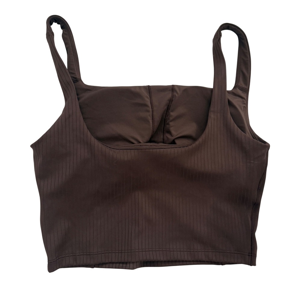 Vuori Womens Ribbed Crop Tank Top Espresso Brown Square Neck Built-in Bra S - Picture 2 of 8